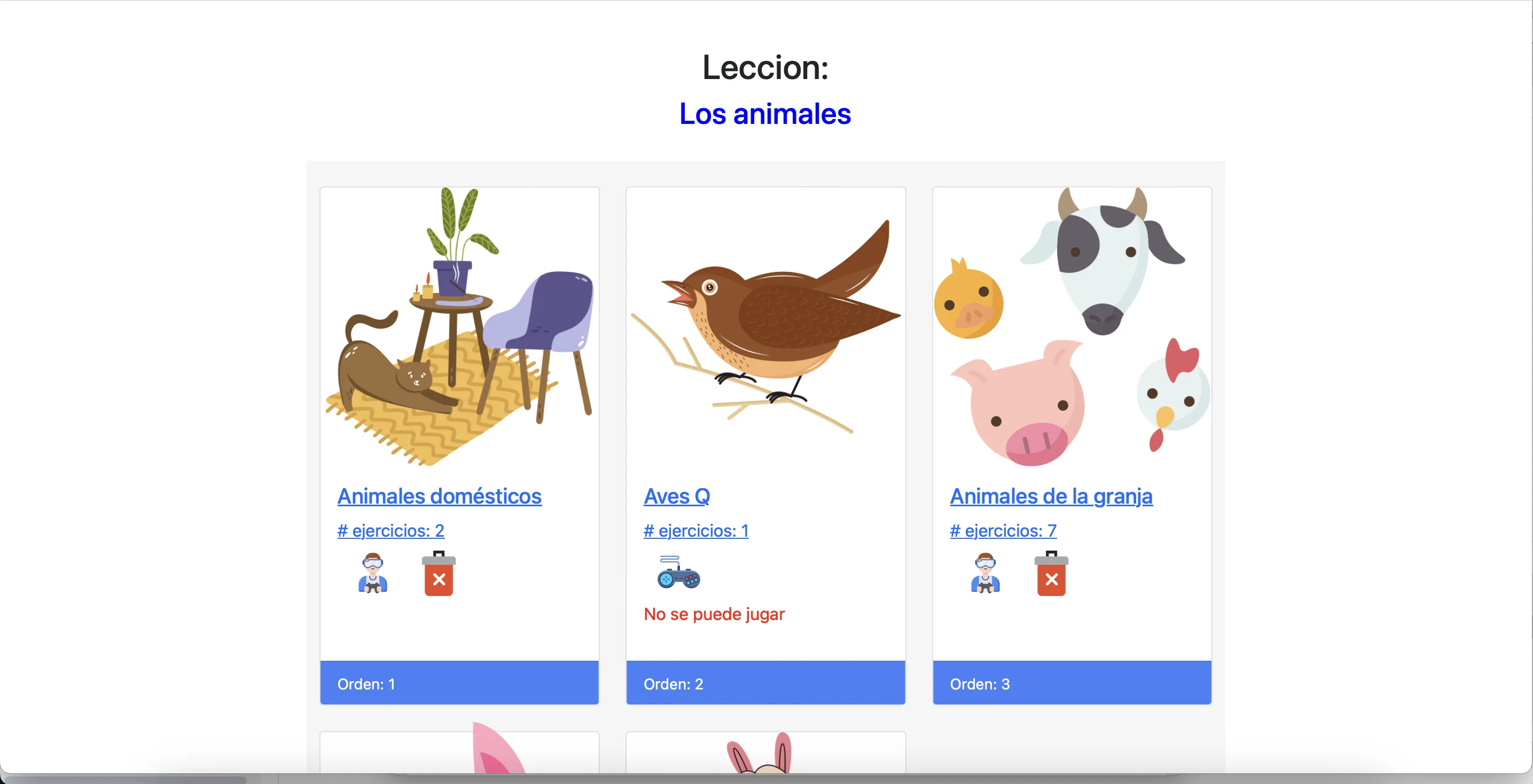 Listado de subtemas modo administrador